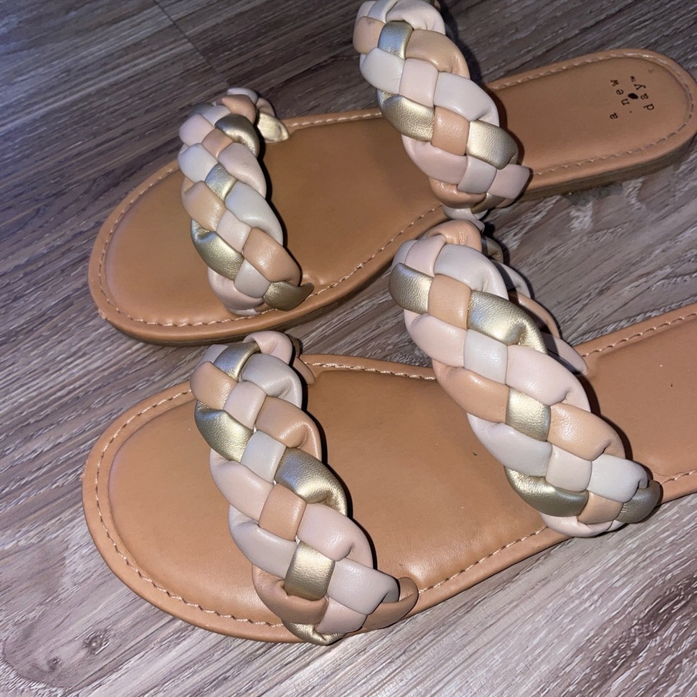 A New Day Braided Sandals - Gold and Cream